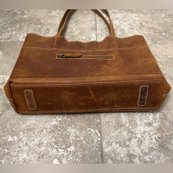 ZONE Vintage Genuine Leather Tote Bag/Large Handbag Shoulder Purse Light Brown - Picture 4 of 6